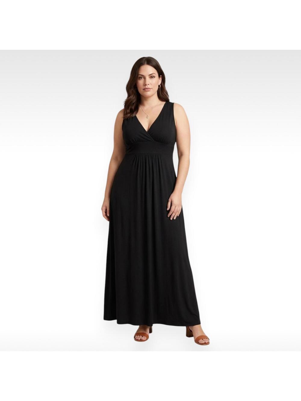 Loveappella Nordstrom V-Neck Jersey Maxi Dress Black Sleeveless - Size Large (L)
